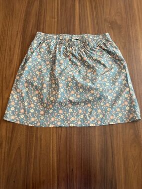 Pacific Trail Blue Floral Skater Skirt with Peach Accents